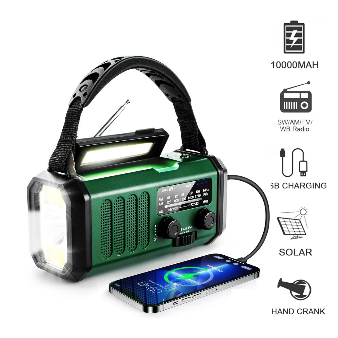 Draagbare noodradio met solar en handgenerator