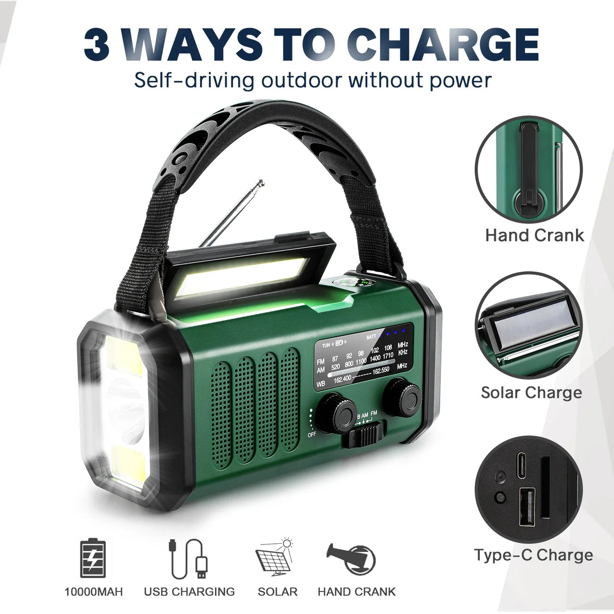 Draagbare noodradio met solar en handgenerator