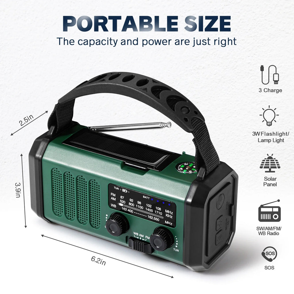 Draagbare noodradio met solar en handgenerator