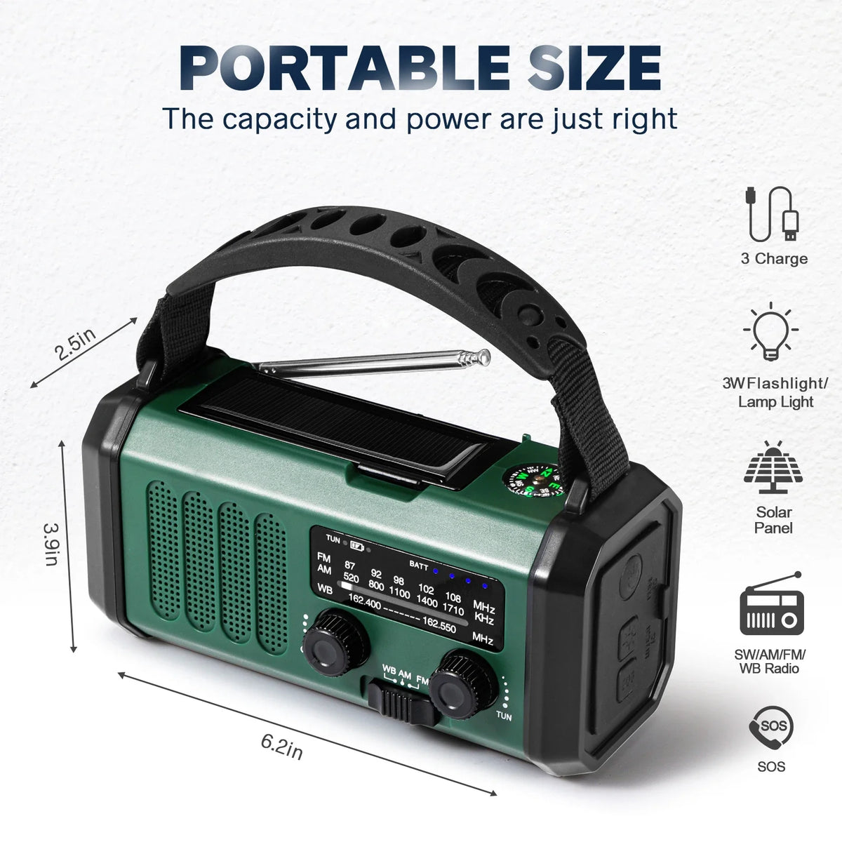 Draagbare noodradio met solar en handgenerator